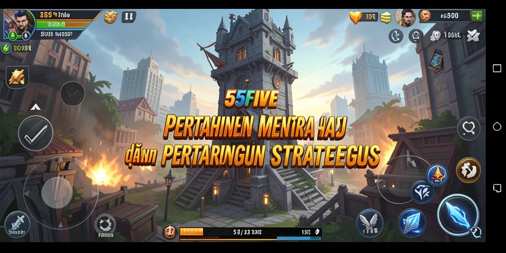 Tampilan gameplay 55FIVE yang mendebarkan dalam Tower Defense.