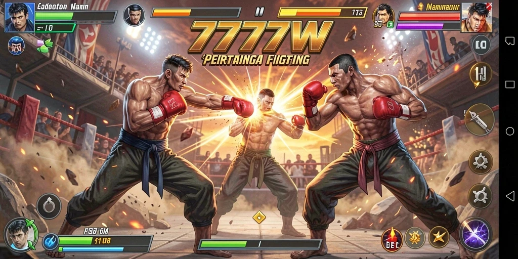 Tangkapan layar menampilkan pertarungan dalam game 7777W yang mendebarkan.
