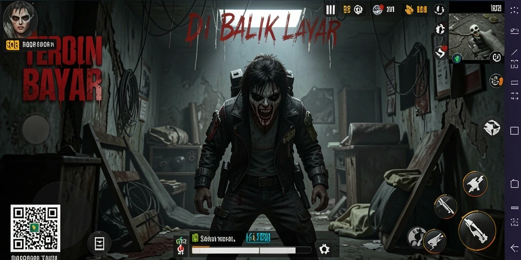 Screenshot 8QR menampilkan suasana gelap dan menyeramkan dari gameplay.
