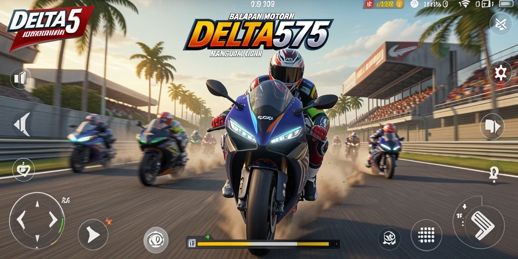 Tangkapan layar gameplay <strong>DELTA575</strong> menampilkan aksi balap motor yang seru.