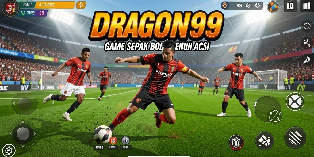 Tampilan gameplay DRAGON99 dengan aksi sepak bola yang mendebarkan.