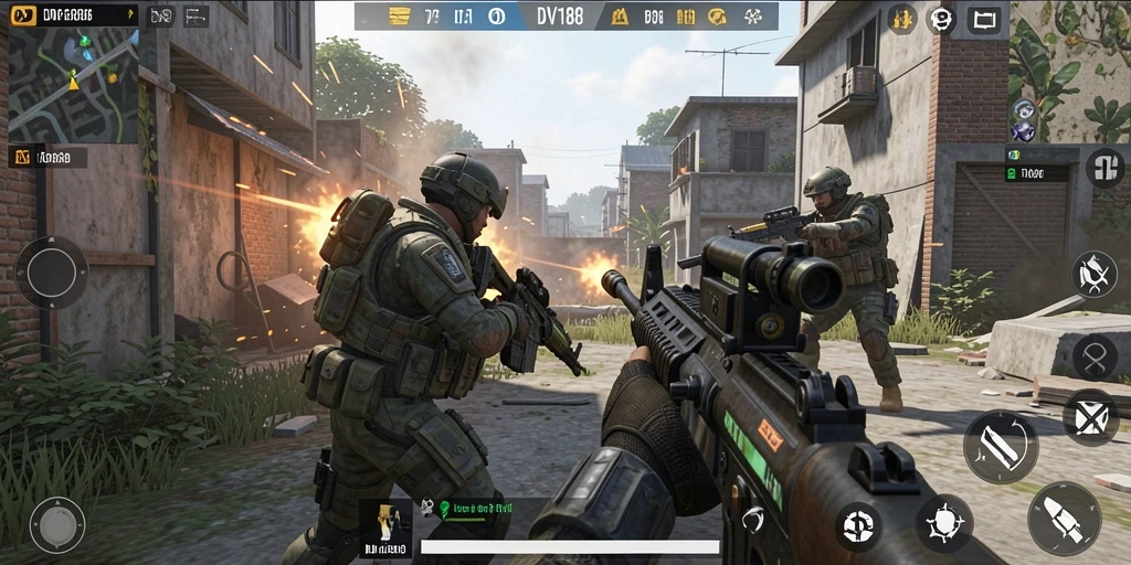Tampilan gameplay DV188 yang menegangkan dan seru dalam mode FPS.