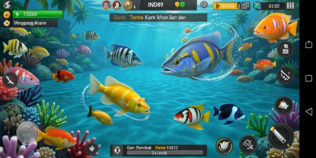 Tangkapan layar menampilkan gameplay seru dalam Tembak Ikan.