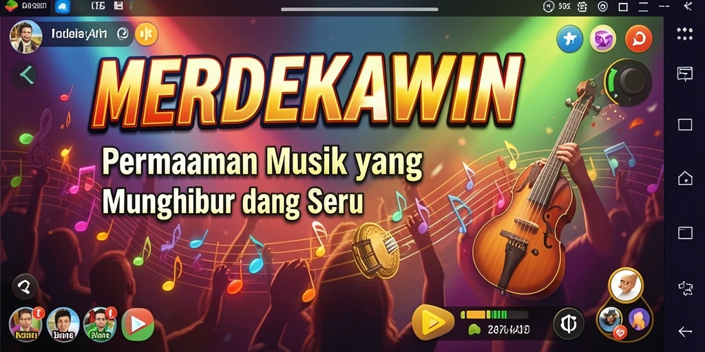 Screenshot gameplay MERDEKAWIN yang menampilkan interaksi permainan musik.