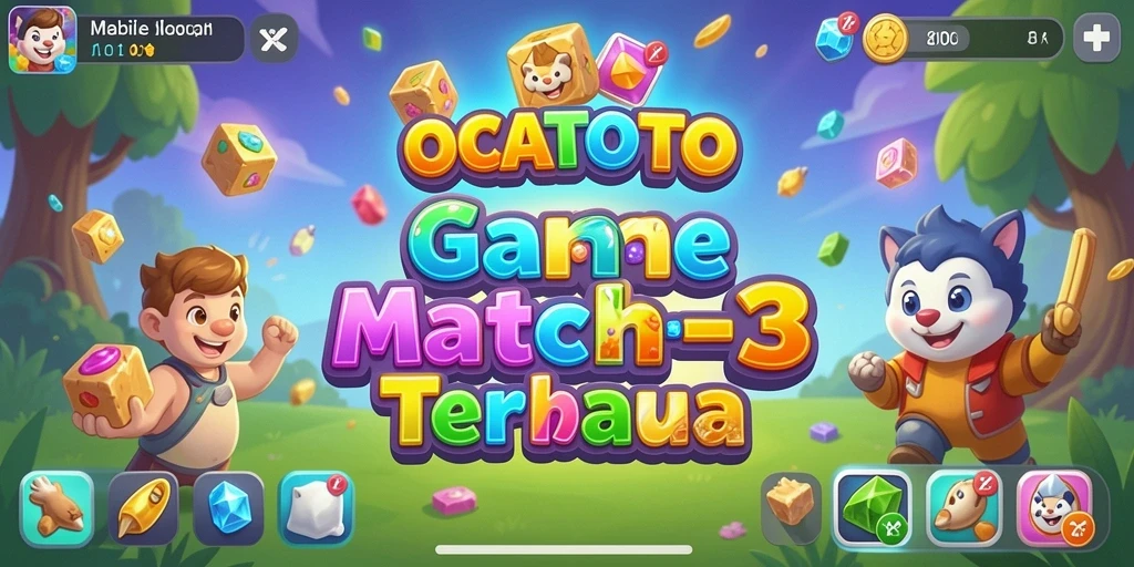 Tampilan gameplay seru OCATOTO dalam permainan Match-3 yang menantang.