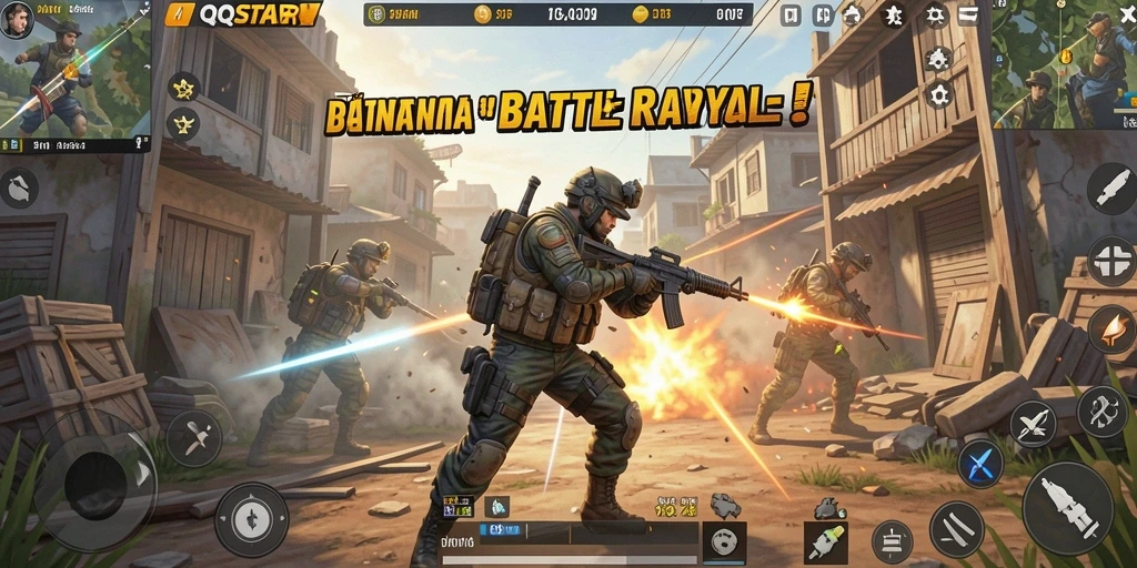 Gameplay seru QQSTAR di medan perang Battle Royale.