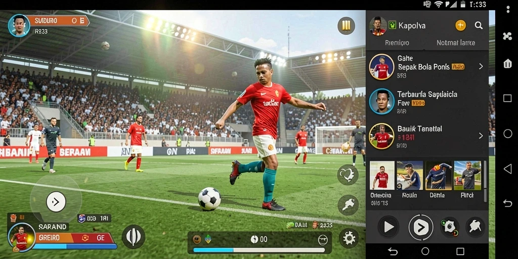 Screenshot RR33 menampilkan pertandingan sepak bola yang dinamis dan seru.