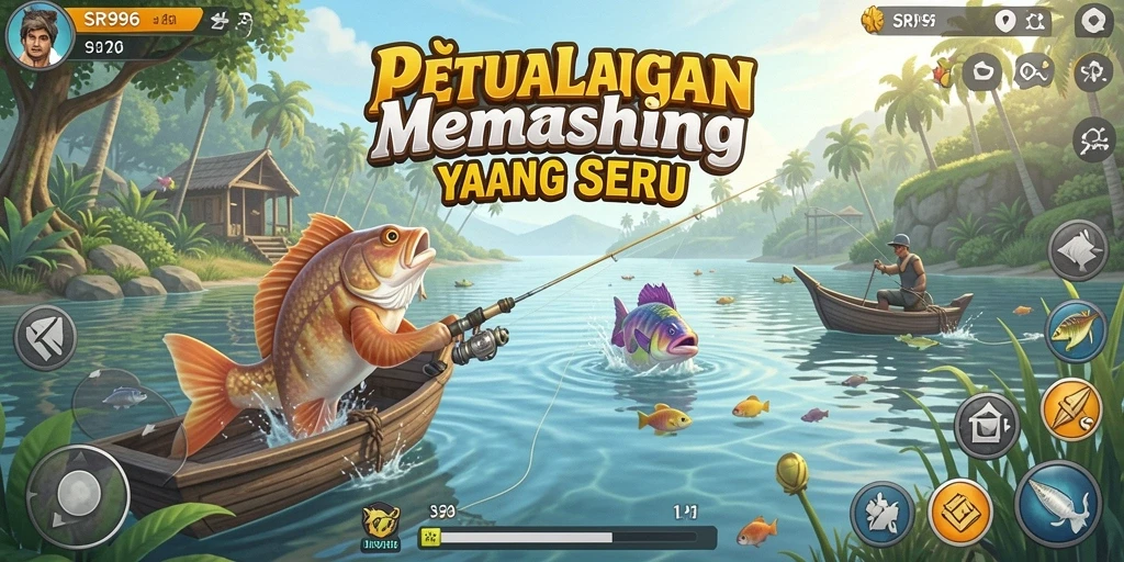 Gameplay SR996 yang menampilkan aksi memancing yang menarik.