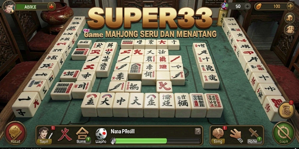 Gameplay SUPER33 yang seru dengan ubin Mahjong.