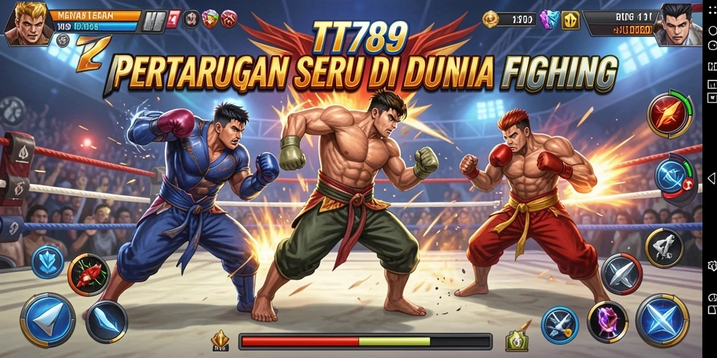 Tampilan gameplay seru dengan karakter Fighting bertarung.