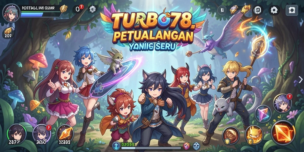 Tampilan gameplay TURBO78 menampilkan karakter anime yang dinamis dan pertarungan seru.