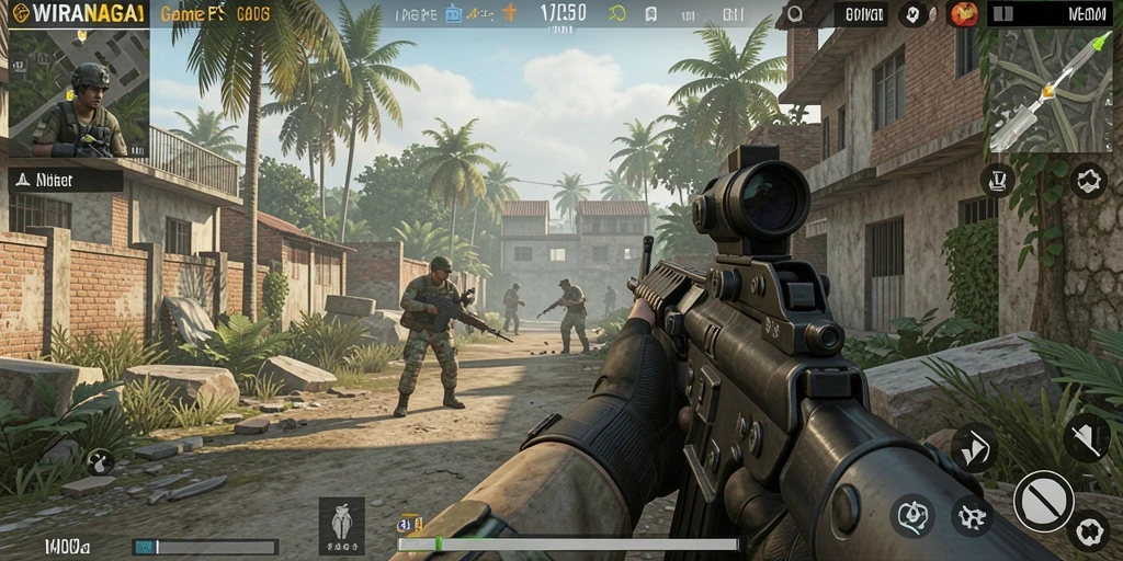 Screenshot gameplay WIRANAGA menampilkan intensitas pertempuran FPS.